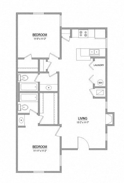 Floor plan for 2 beds, 1000 sqft